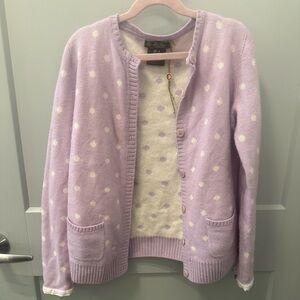 Loro Piana Lavender Polka-Dot Cashmere Cardigan Girls size 12